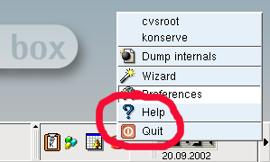 The Quit and Help Menu Entry marked